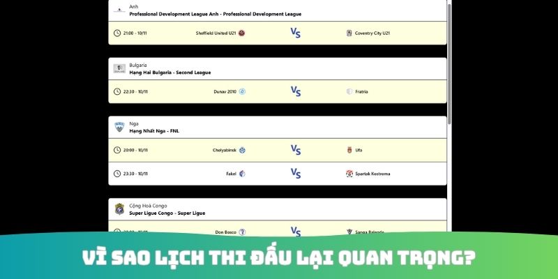 Vì sao lịch thi đấu lại quan trọng?